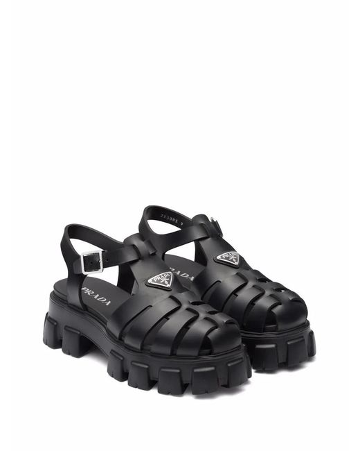 Prada Black Branded Rubber Sandals for men