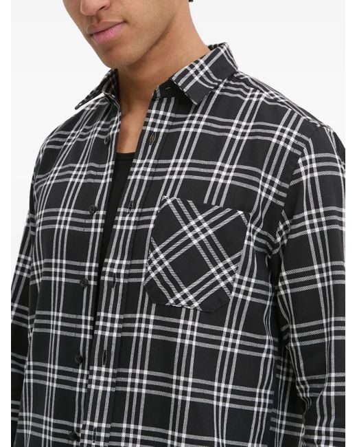HUGO Gray Checked Chest-Pocket Shirt for men