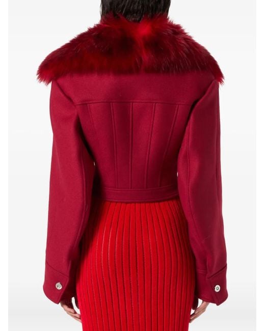 Blumarine エコファーカラークロップドジャケット Red