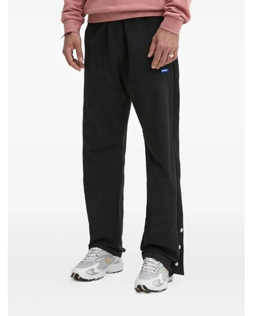 HUGO Black Button-Fastening Side-Panel Trousers for men