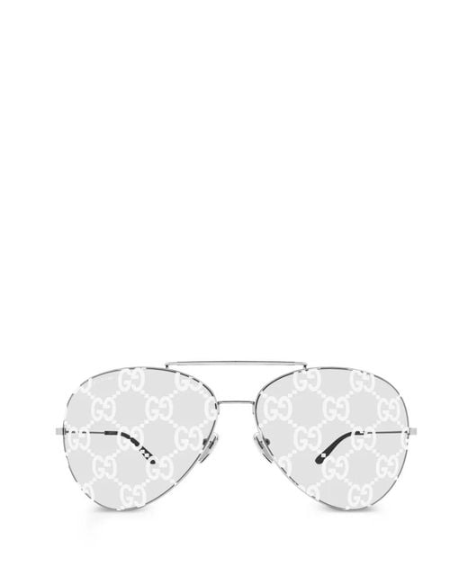 Gucci Gg Zonnebril Met Piloten Montuur En Monogramprint in het White voor heren
