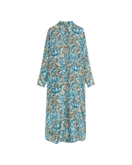Momoní Blue Jau Printed Silk Midi Dress