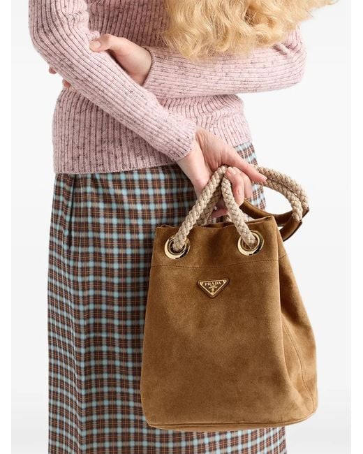 Prada Brown Small Mariner Suede Bucket Bag