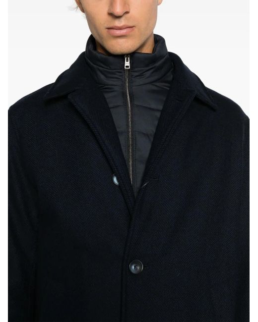 Herno Blue Single-Breasted Layered Coat for men