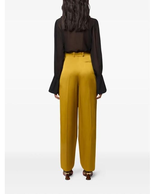 Nina Ricci Yellow Satin Straight Trousers