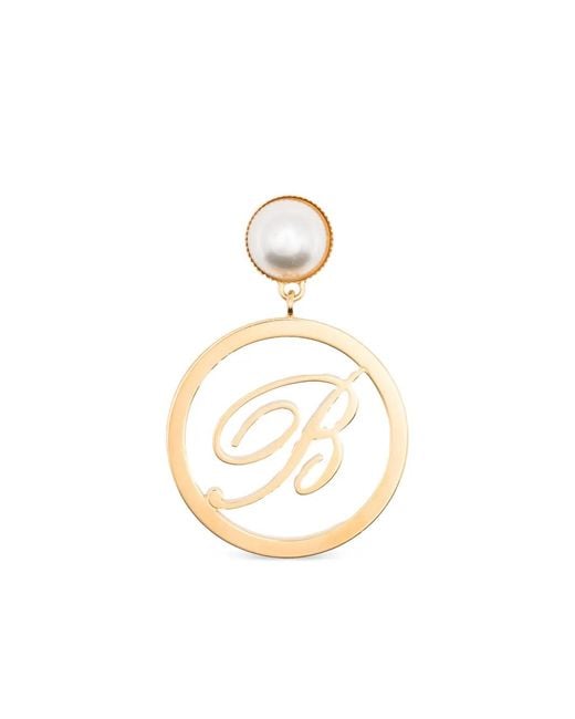 Blumarine Metallic Faux-Pearl Logo Earrings