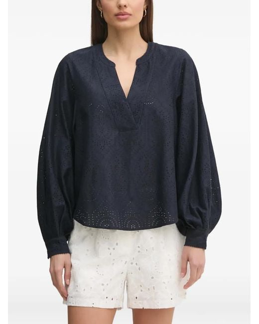 Mos Mosh Blue Balloon-Sleeve Blouse