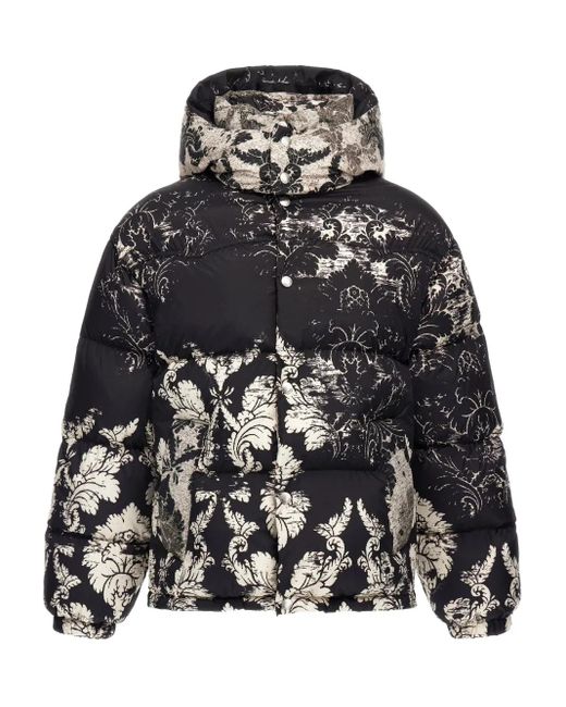 Roberto Cavalli Black Broccato-Print Puffer Jacket for men