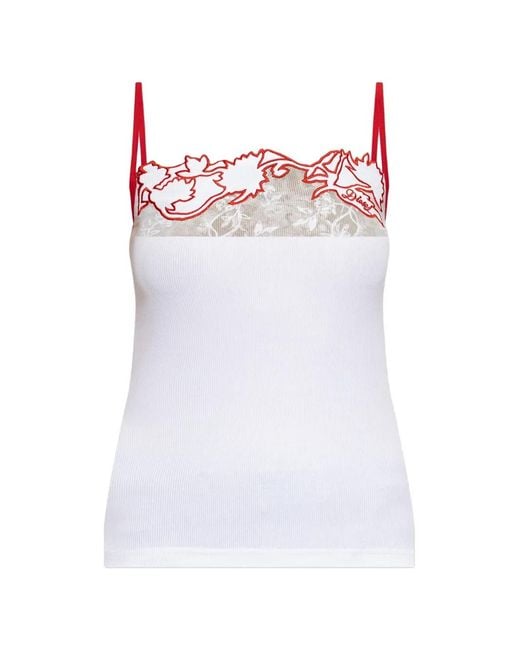 DIESEL White T-Edna Embroidered Lace-Trim Top