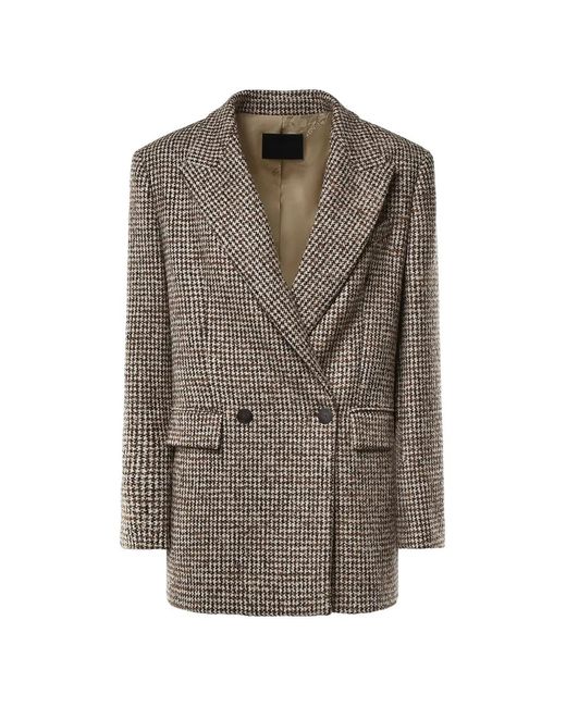 Dondup Brown Houndstooth Double-Breasted Jacket