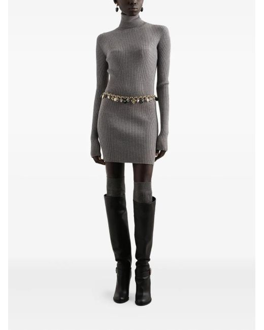 Dolce & Gabbana Gray Ribbed Turtleneck Mini Dress