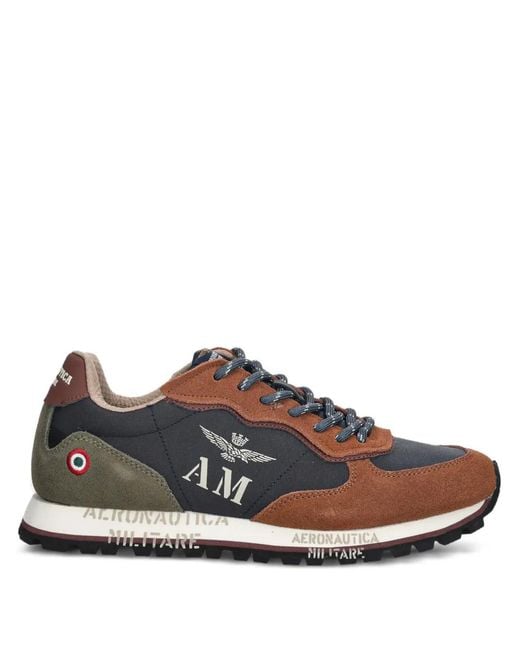 Aeronautica Militare Brown Logo-Print Lace-Up Sneakers for men