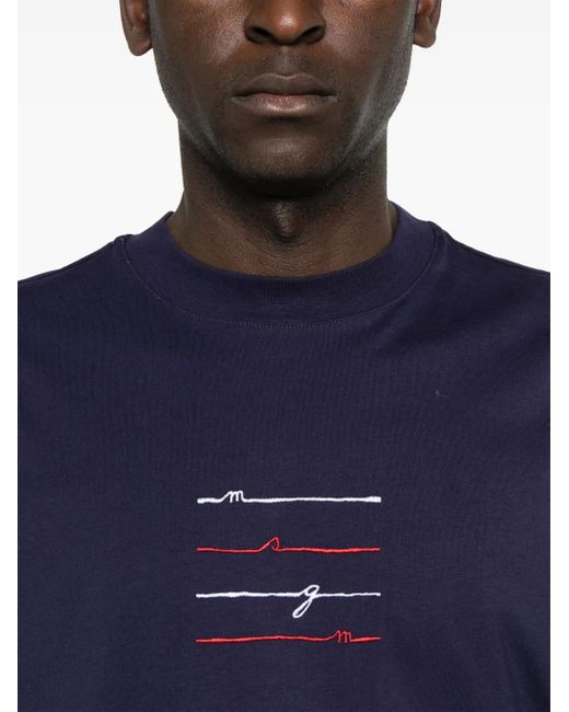 MSGM Blue Logo-Embroidered Jersey T-Shirt for men