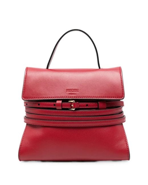 Moschino Red Tie Me Belt-Detail Top-Handle Mini Tote Bag