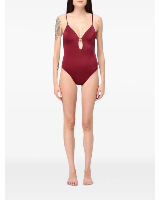 Mc2 Saint Barth Red Teardrop-Cutout Swimsuit