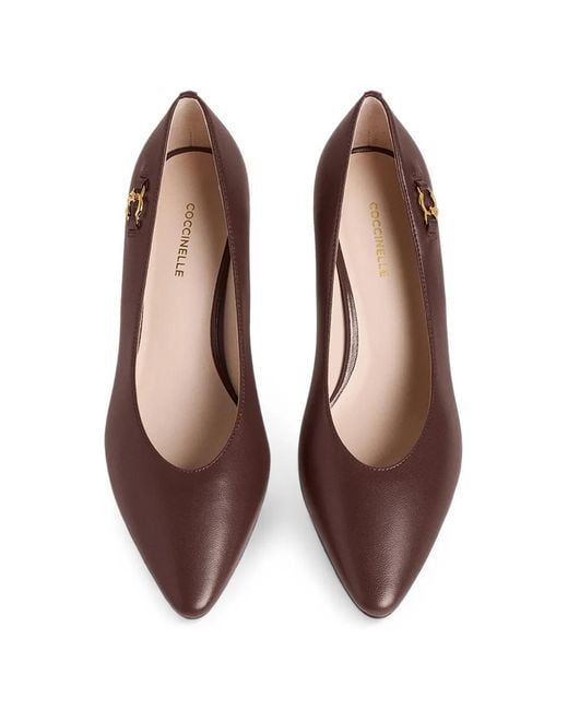 Coccinelle Brown C-Look Logo-Plaque Pointed-Toe Pumps