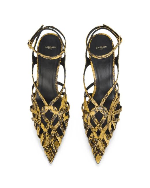 Balmain Metallic Python-Effect Cage Sandals