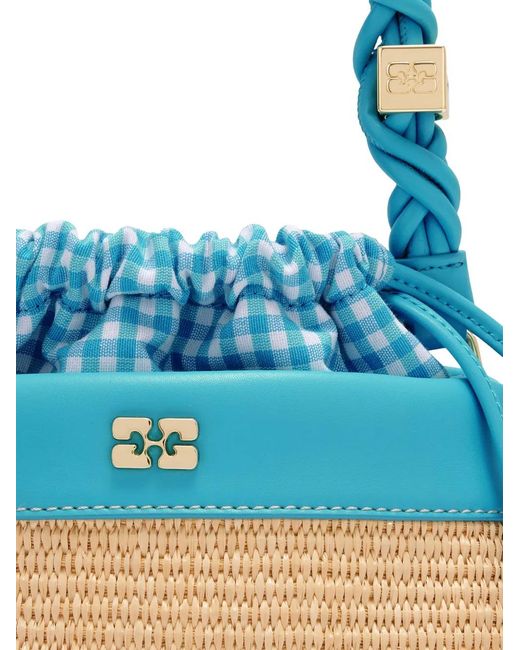 Ganni Blue Bou Raffia Bucket Bag