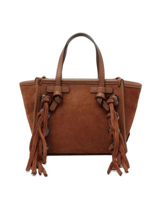 MARCELLA CLUB Brown Knotted-Fringes Suede Mini Bag