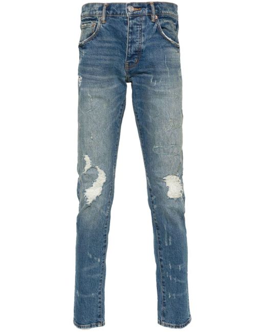 Jeans P001 slim con effetto vissuto di Purple Brand in Blue da Uomo