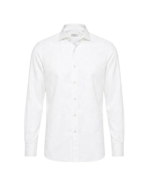 Brunello Cucinelli White Long-Sleeve Button-Up Shirt for men