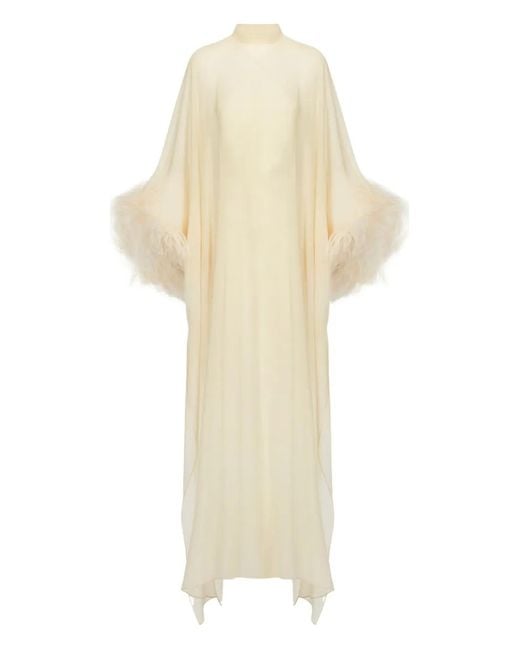 Taller Marmo White Feather-Embellishment Maxi Dress