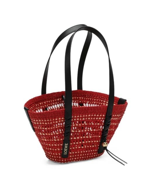 Loewe Red Braid Small Rafia Tote