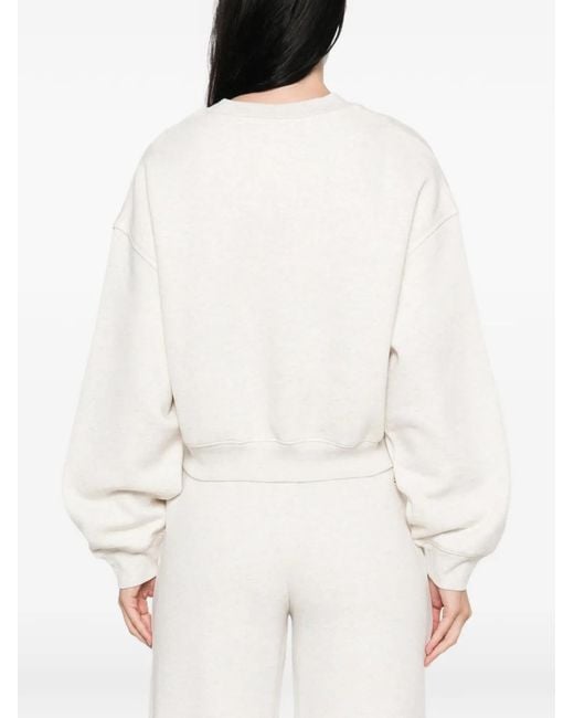 New Balance White Logo-Print Cropped Sweater