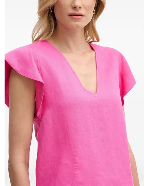 Lola Casademunt Pink Ruffled V-Neck Blouse