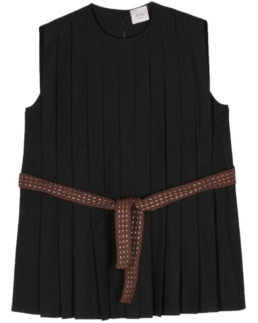 Alysi Black Belted Pleated Top