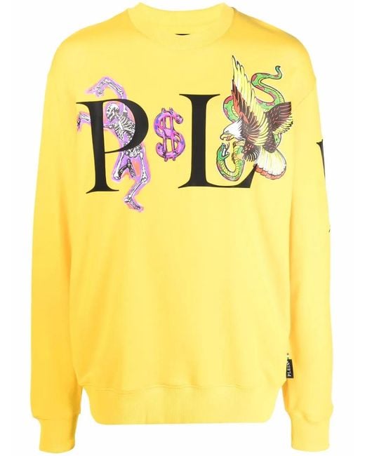 Philipp Plein Yellow Graphic-Print Cotton Sweatshirt for men