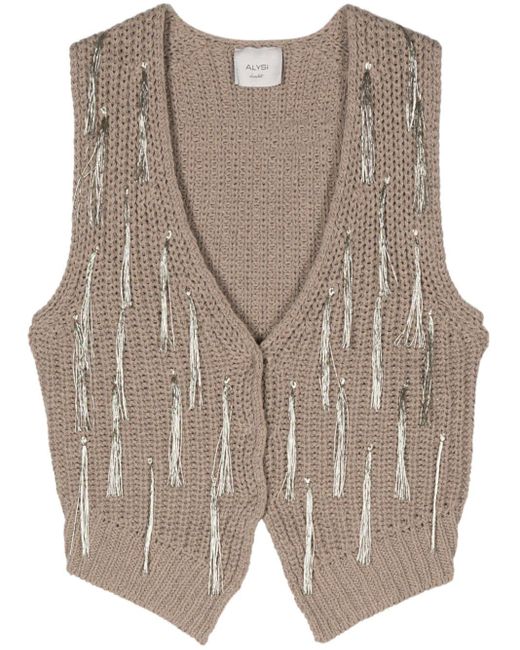 Alysi Gray Fringed Knitted Vest