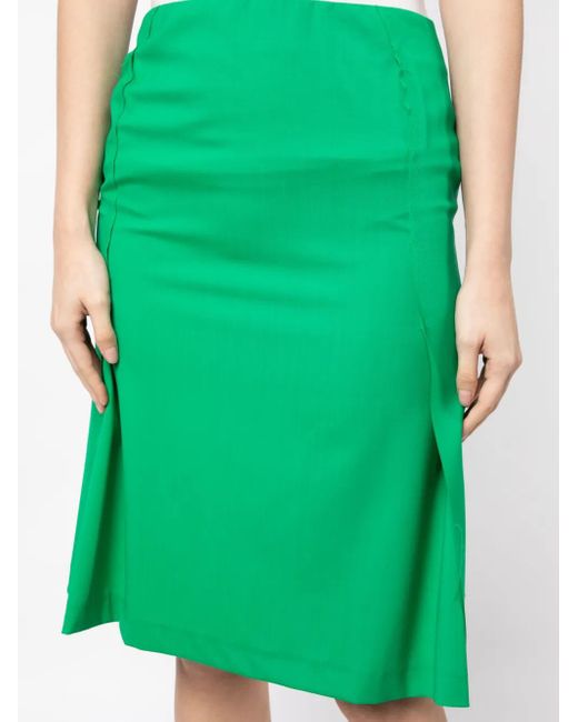Raf Simons Green Pleated-Panel Midi Skirt
