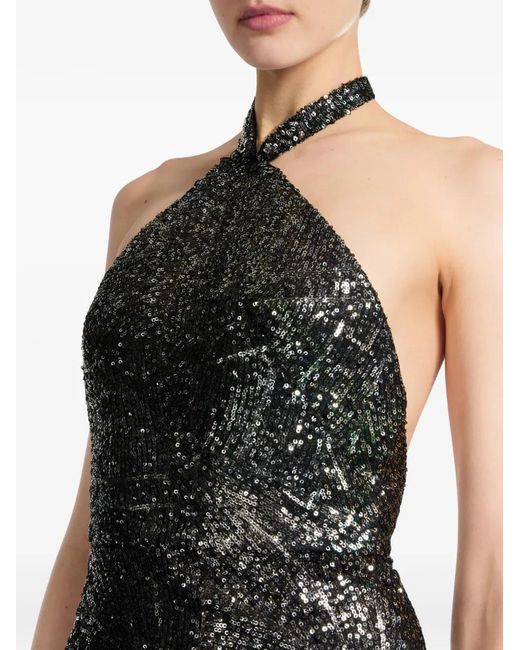 Elie Saab Green Sequin-Embellished Halter-Neck Maxi Dress