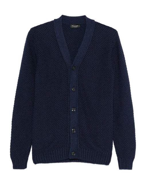 Sand Blue V-Neck Textured Cardigan for men
