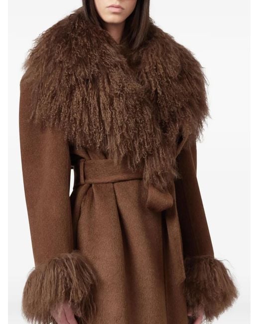 GIUSEPPE DI MORABITO Brown Shearling-Trim Belted Coat