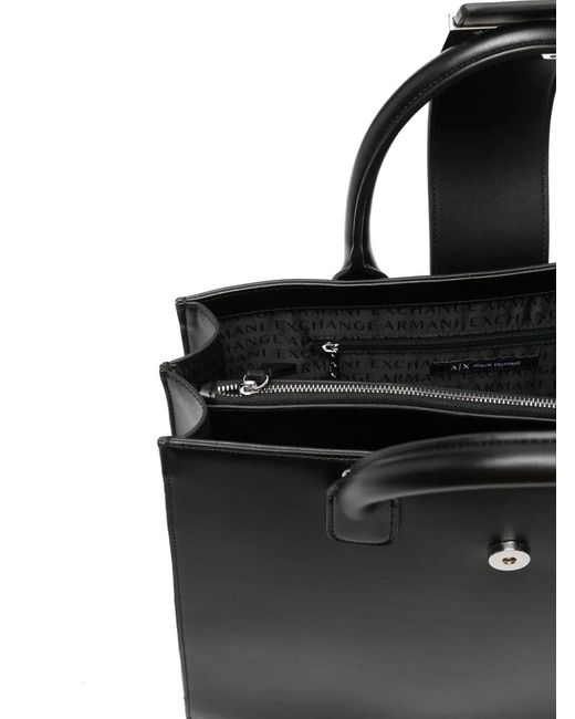 ARMANI EXCHANGE Black Logo-Plaque Tote Bag