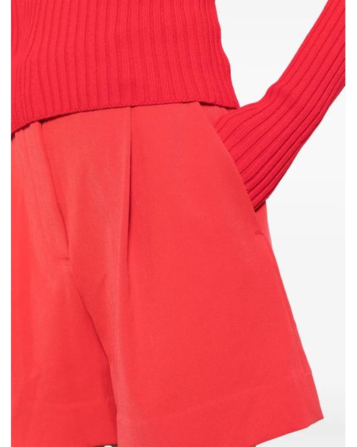 Staud Red Heather Pleat-Detail Shorts