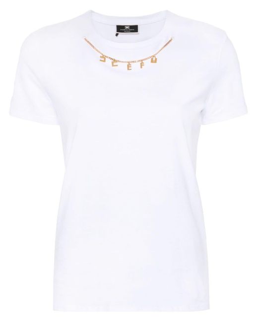 Elisabetta Franchi White T-Shirt mit Logo-Ketten