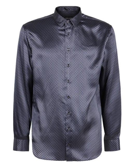 Giorgio Armani Overhemd Met Print En Gewelfde Afwerking in het Blue voor heren