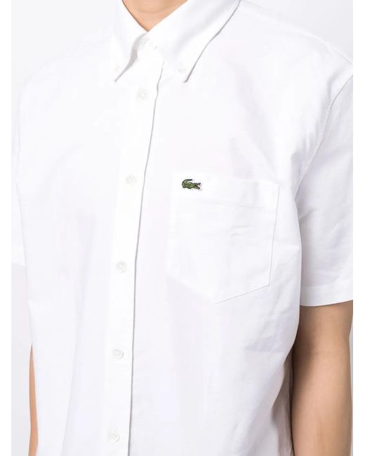 Lacoste White Crocodile Logo-Patch Short-Sleeved Shirt for men