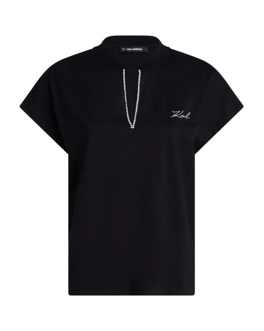 Camiseta con abertura en el cuello Karl Lagerfeld de color Black
