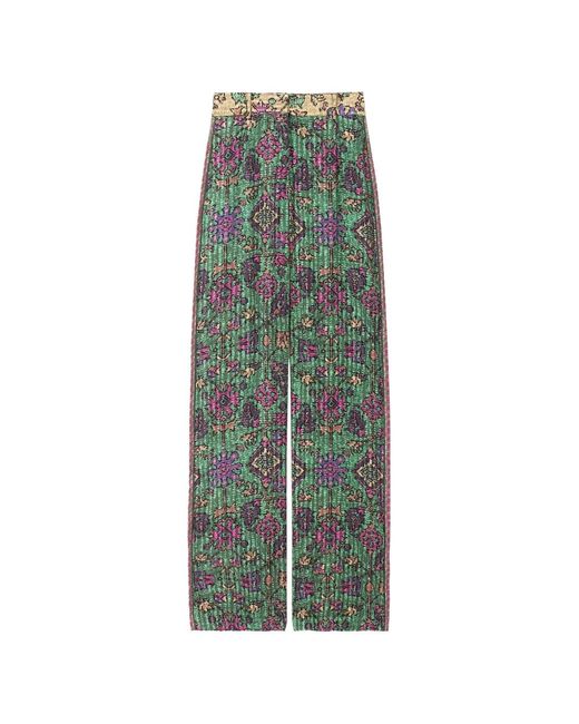 Ba&sh Green Pali Patterned High-Waisted Trousers