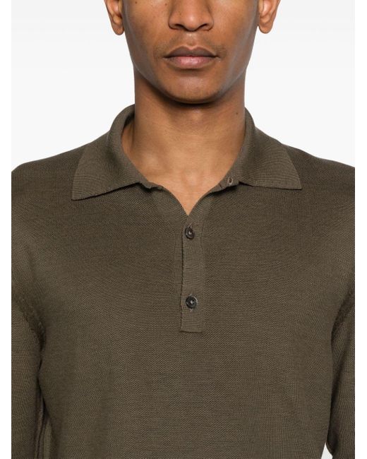 Tom Ford Green Long-sleeve Piqué Polo Shirt for men