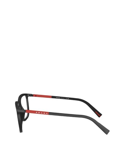 Prada Linea Rossa Black Rectangle-Frame Glasses for men