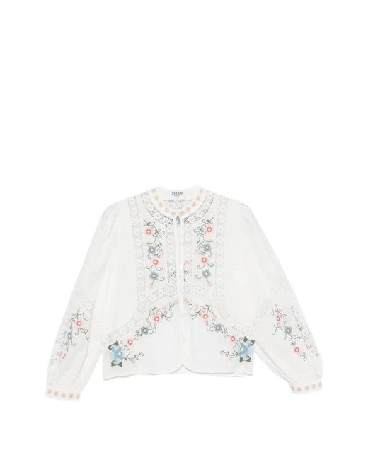 DREAM CATCHER White Embroidered Lace-Trim Blouse
