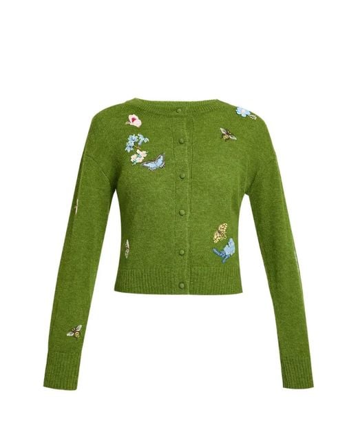Erdem Green Long-Sleeves Crew-Neck Cardigan