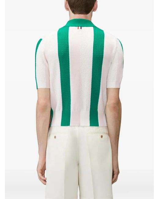 Thom Browne Green Cashmere Intarsia Shadow Stripe Polo for men