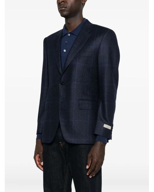 Canali Blue Checked Single-Breasted Blazer for men