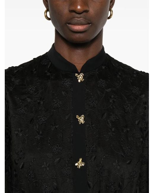 Nissa Black Floral-Appliqué Midi Dress